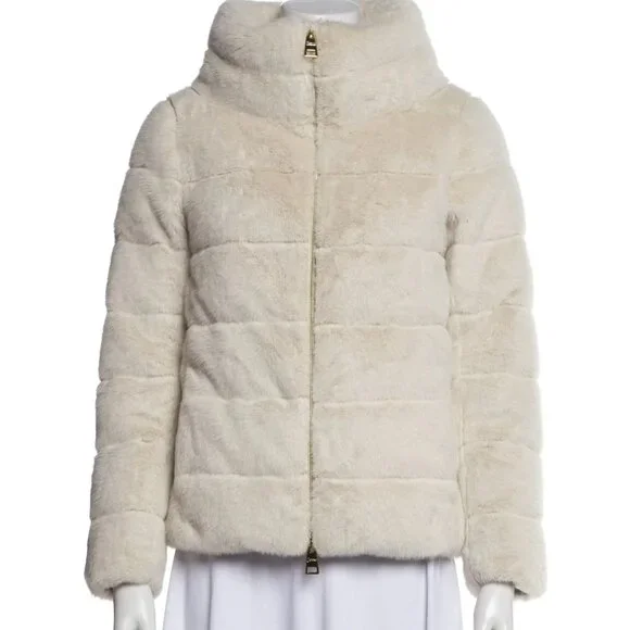 Herno Oat Beige Faux Fur Quilted Down Jacket 46 light beige - Picture 1 of 6